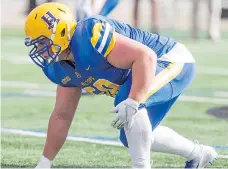  ?? KAYLE NEIS ?? Saskatoon Hilltops nose tackle Garth Knittig has had a hand in 27 tackles this season after shedding 35 pounds from last season.