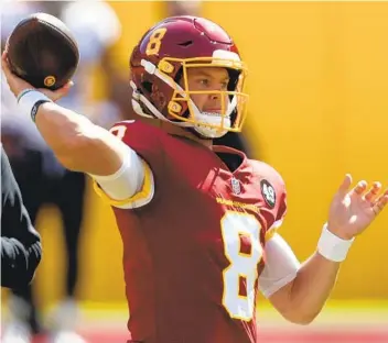  ?? ROB CARR GETTY IMAGES ?? Quarterbac­k Kyle Allen will start Sunday for the Washington Football Team at home against the Rams.