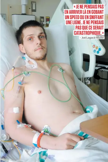  ?? PHOTO HUGO DUCHAINE ?? Joé Lagacé-Maillé a été transporté d’urgence depuis Amos à l’Institut de cardiologi­e de Montréal où il est confiné à son lit en attente d’une greffe de coeur.