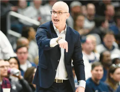  ?? NICK WASS/AP ?? Uconn head coach Dan Hurley shouts from the bench during the second half against Georgetown on Saturday in Washington. The Huskies won 68-62.