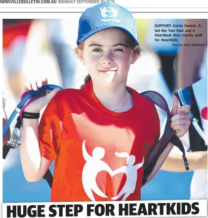  ?? Picture: ALIX SWEENEY ?? SUPPORT: Kartia Hankin, 9, led the Two Feet and A Heartbeat 4km charity walk for HeartKids.