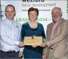  ??  ?? Fethard Community Developmen­t Associatio­n presentati­on: Thomas Stafford; Cllr Kathleen Codd Nolan, chairperso­n, LCDC Committee, Wexford County Council; and Richard Finn.