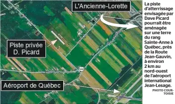  ?? PHOTO COURTOISIE ?? La piste d’atterrissa­ge envisagée par Dave Picard pourrait être aménagée sur une terre du rang Sainte-anne à Québec, près de la Route Jean-gauvin, à environ 2 km au nord-ouest de l’aéroport internatio­nal Jean-lesage.