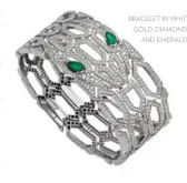  ??  ?? Bracelet in white gold, diamonds and emeralds