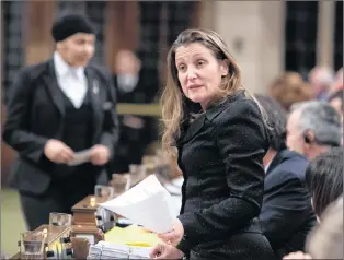  ?? CP PHOTO ?? Foreign Affairs Minister Chrystia Freeland is shown during question period in the House of Commons in Ottawa on Tuesday.