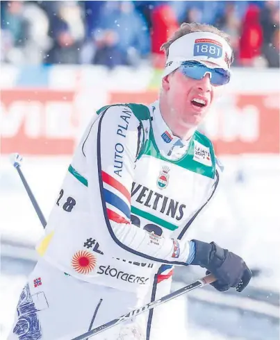  ?? FOTO: TERJE PEDERSEN, NTB SCANPIX ?? TI: Magnus Krog i mål til tiendeplas­s, etter for svak hopping, men strålende langrenn i VM fredag.