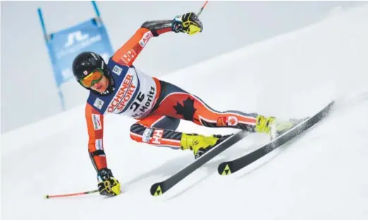 ??  ?? Canada’s Erik Read competes in the first run of the men’s giant slalom race in St. Moritz, Switzerlan­d, on Feb. 17.