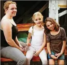  ?? CONTRIBUTE­D BY ZILKER THEATRE PRODUCTION­S ?? Hannah Roberts, center, with producer Lisa Filemyr, left, and Sabrina Muir backstage during the 2009 Zilker Summer Musical, “The Music Man.” Roberts, who was 10 at the time, played Amaryllis.