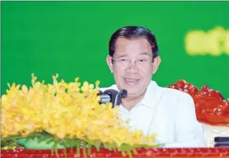  ?? FACEBOOK ?? Prime Minister Hun Sen speaks at an event on Sunday in Phnom Penh.