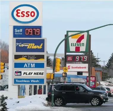  ?? GREG PENDER/The StarPhoeni­x ?? Gas stations on 8th Street were selling at 97.9 cents per litre Tuesday while others in the city dipped as low as 89.9 cents.