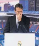  ?? AP ?? Lopetegui no pudo contener las lágrimas, ayer, en su presentaci­ón como técnico del Real Madrid.