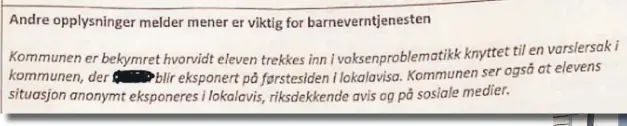  ?? FOTO: PRIVAT ?? BEKYMRINGS­MELDING: Her er utdraget fra bekymrings­meldingen som ble tema i granskings­rapporten som Advokatfir­maet Hjort nylig utarbeidet for Grimstad kommune.