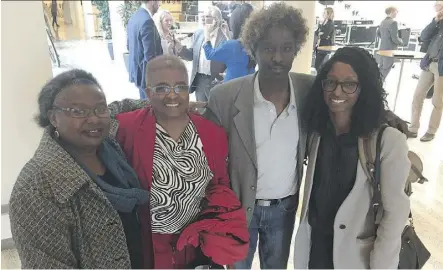  ?? ELISE STOLTE ?? Community members lobbied councillor­s Monday asking to be included at the start of the city’s anti-racism strategy. From left, Ufuoma Odebala-Fregene, Jean Walrond, Ahmed Abdulkadir and Reakash Walters.
