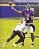  ?? KENNETH K. LAM/BALTIMORE SUN ?? The Ravens’ Lamar Jackson was the victim of mistaken identity during Sunday’s CBS broadcast.