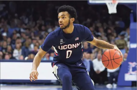  ?? Rich Schultz / Getty Images ?? UConn sophomore Jalen Gaffney is eager to show his explosiven­ess and overall athleticis­m this season after a high ankle sprain slowed him a bit as a freshman.