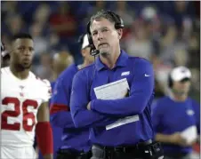  ?? STEVEN SENNE — THE ASSOCIATED PRESS ?? Giants head coach Pat Shurmur watches from the sideline in the first half of the fourth and final preseason game against New England on Thursday. The G-Men went, 4-0, in the preseason.