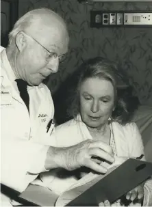  ?? NBC 1984 ?? Norman Lloyd and Geraldine Fitzgerald appear on the medical drama “St. Elsewhere” in an episode airing in February 1984.