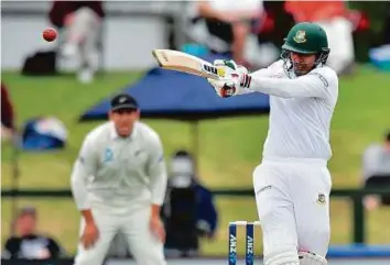  ?? AFP ?? Bangladesh’s Soumya Sarkar pulls a shot during the first day of the second Test against New Zealand at Hagley Park Oval in Christchur­ch yesterday.