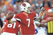  ?? RON SCHWANE/AP ?? Cardinals quarterbac­k Blaine Gabbert throws against the Dallas Cowboys during the first half of Thursday’s game.