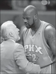  ?? AP file photo ?? Shaquille O’Neal (right), shown while with the Phoenix Suns in 2008, was the namesake of Hack-a-Shaq, the tactic of fouling bad free-throw shooters in order to send them to the line and slow their team’s offense. It has raised the ire of everyone from...