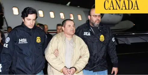  ?? U.S. LAW ENFORCEMEN­T VIA THE ASSOCIATED PRESS/FILES ?? Federal law enforcemen­t officers escort Joaquín “El Chapo” Guzman at Long Island Macarthur Airport in Ronkonkoma, N.Y., in January 2017.