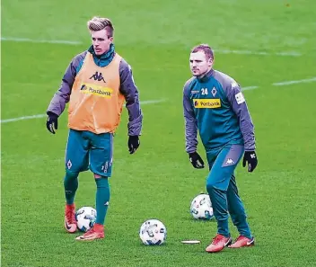  ?? FOTO: JANA BAUCH ?? Zwei „Local Player“der Borussen: Patrick Herrmann kam 2008 aus Saarbrücke­n, Tony Jantsche schon 2006 vom FV Dresden Nord nach Gladbach. Zusammen kommen sie auf fast 500 Profi-Spiele.