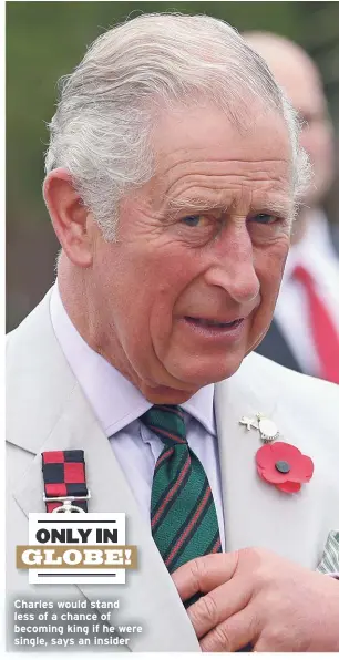  ??  ?? Charles would stand less of a chance of becoming king if he were single, says an insider