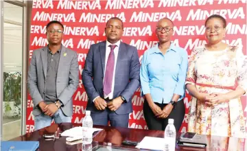  ?? ?? FRIENDS FOREVER… (From left) ZOC special programmes officer Lawrence Kamukapa, Minerva managing director Solomon Mavuka, ZOC chief executive officer Marlene Chiedza Gadzirayi and Minerva Group chief executive officer Lydia Tanyanyiwa pose after the signing ceremony in Harare.