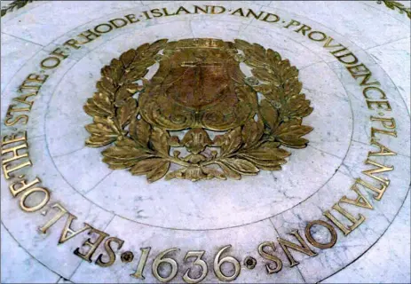  ?? AP Photo/Susan E. Bouchard ?? This 2000 file photo shows the seal bearing the official name “State of Rhode Island and Providence Plantation­s” on the floor of the Statehouse rotunda in Providence, R.I.