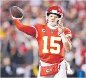  ?? AFP ?? Chiefs quaterback Patrick Mahomes throws a pass against the Steelers in Kansas City.