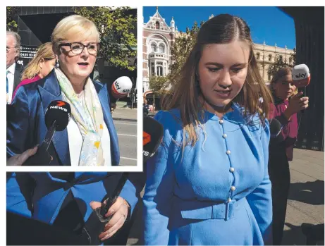  ?? ?? Brittany Higgins arrives at Perth Supreme Court; and (inset) Senator Linda Reynolds. Picture: Sharon Smith