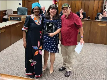  ?? COURTESY ?? (From left) Dr. Patricia Adelekan, Councilwom­an Victoria Fernandez and Rick Gonzales, Jr. Tuesday, Feb. 6, 2024, in the Woodland City Council Chambers located at 300First St. Adelekan is the founder of the Internatio­nal Educators’ Hall of Fame and attended the council’s meeting to present Fernandez with her award.