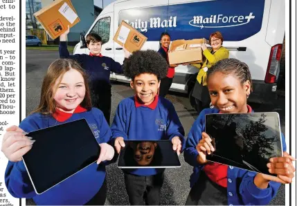  ??  ?? Helping hand: Children in Manchester receive equipment from the Mail Force charity