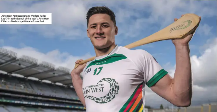  ??  ?? John West Ambassador and Wexford hurler Lee Chin at the launch of this year’s John West Féile na nGael competitio­ns in Croke Park.