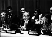  ?? SPENCER PLATT/GETTY ?? President Donald Trump, with top aides including Ambassador Nikki Haley, right, attends a U.N. meeting