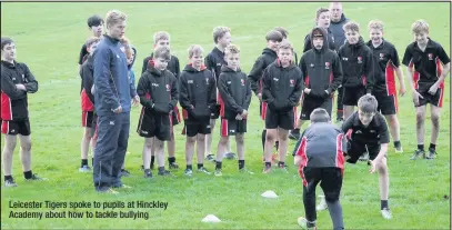  ??  ?? Leicester Tigers spoke to pupils at Hinckley Academy about how to tackle bullying