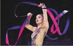  ?? AFP ?? Wales’ Laura Halford competes in the ribbon event of the rhythmic gymnastics individual all-around final.