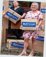  ??  ?? First batch: Mencap’s Hayley Teall and Corynda Stevens receive the Mail Force delivery