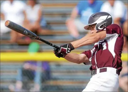  ?? TANIA BARRICKLO — DAILY FREEMAN ?? Thomas Restivo connects during Kingston’s 10-5 victory over Warwick in Saturday’s Section 9, Class AA final.