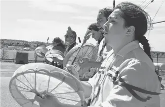  ?? OSCAR BAKER III/CAPE BRETON POST ?? Hand drummers led the procession at the Membertou Men’s Society’s Walk for Justice in Sydney on Wednesday. More than 100 people took part in the event.