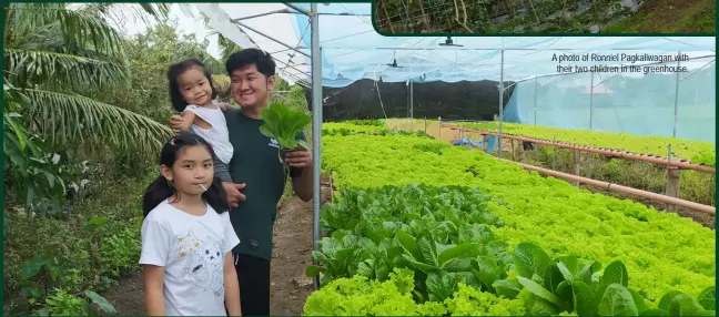  ?? ?? A photo of Ronniel Pagkaliwag­an with their two children in the greenhouse.