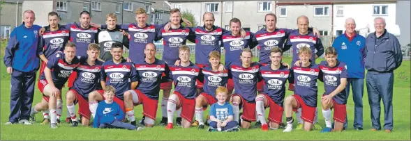  ??  ?? Argyll and Bute champions Oban Saints are pictured with their mascots Saul Walton and James Black. Tournament report and photograph­s: Derek Black