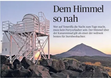  ?? FOTO: DPA ?? Blick bei Sonnenunte­rgang von der Sternwarte auf den Vulkan Teide, den höchsten Berg Spaniens.