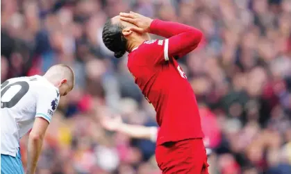  ?? Photograph: Jon Super/AP ?? Liverpool's Virgil van Dijk reacts during the 1-0 Premier League defeat to Crystal Palace.