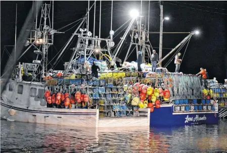  ?? TINA COMEAU • SALTWIRE NETWORK ?? Around 3:30 a.m. fishing crews tended to last minute details for the start of the LFA 34 commercial lobster season, which should have started on Nov. 30 but was delayed by weather and finally opened on Tuesday.