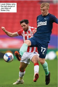  ??  ?? Louie Sibley wins the ball ahead of Joe Allen of Stoke City.