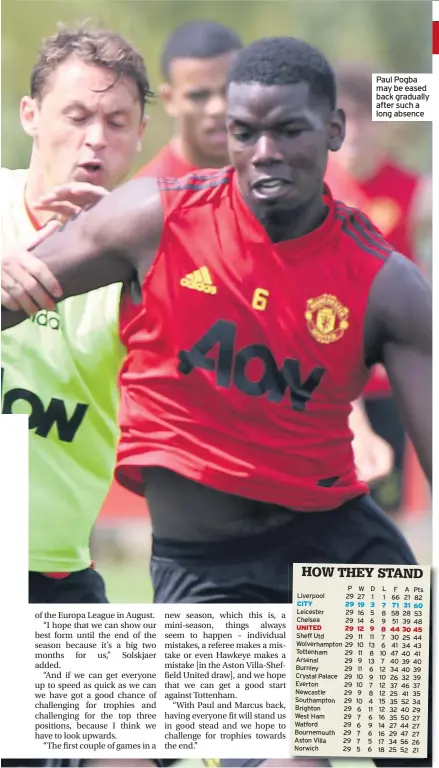  ??  ?? Paul Pogba may be eased back gradually after such a long absence