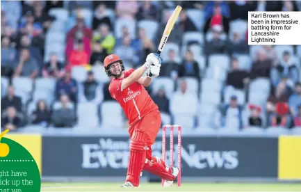  ??  ?? Karl Brown has been in impressive batting form for Lancashire Lightning