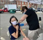  ?? PHOTO COURTESY MONTGOMERY COUNTY COMMISSION­ERS ?? Montgomery County Commission­er Dr. Valerie Arkoosh receives a flu shot.