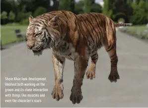  ??  ?? shere Khan look developmen­t involved both working on the groom and its close interactio­n with things like muscles and even the character’s scars